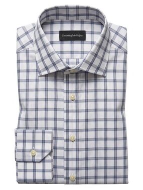 Ermenegildo Zegna Button Up Dress Shirt Size 42 Neck 16.5 Blue White Check